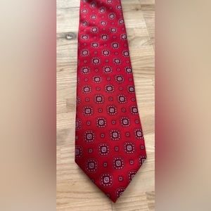 Canali Medallion 100% Silk Tie in a Beautiful Red, Silver, and Blue Color